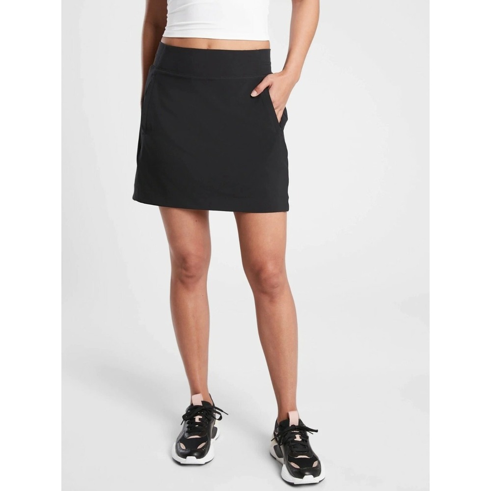 Athleta Brooklyn Mid Rise Skort 16" Black Ribbed Panels Size 8 Performance